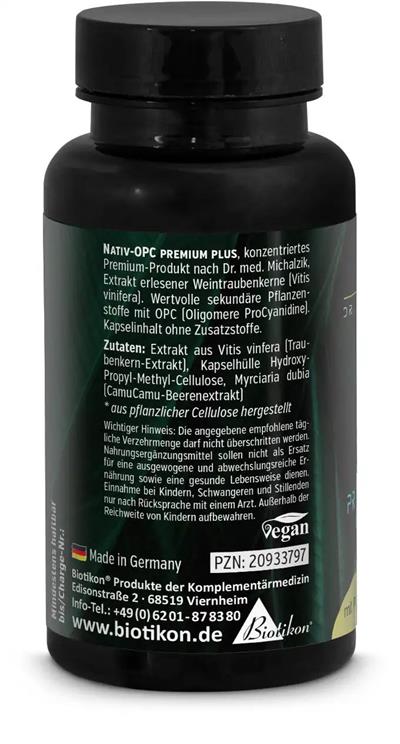 Biotikon OPC Premium Plus - extrakt z hroznových jadier s nemeckým certifikátom (450 mg s obsahom 320 mg čistého OPC a extraktom z Camu Camu), 90 kapsúl