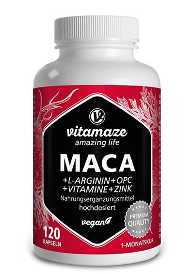 Maca 5000 + L-Arginin + OPC + vitamíny + zinek (120 vegánskych kapslí)