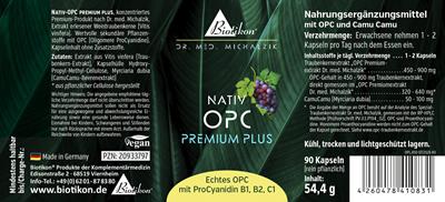 Biotikon OPC Premium Plus - extrakt z hroznových jadier s nemeckým certifikátom (450 mg s obsahom 320 mg čistého OPC a extraktom z Camu Camu), 90 kapsúl